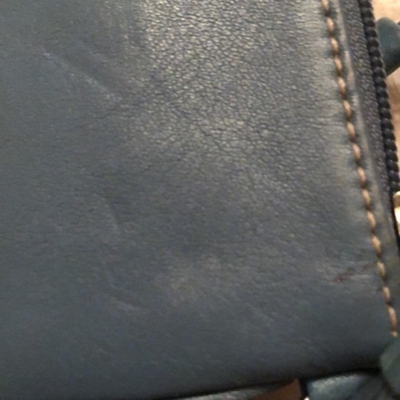 Coach blue leather wristlet bag